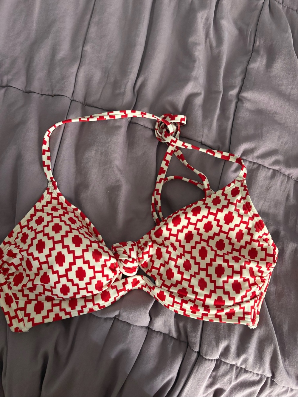 Shade & Shore Red and White Geometric Bikini Top
